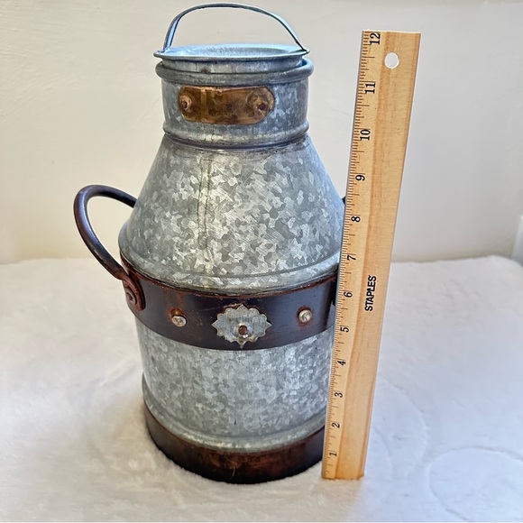 Farmhouse Rustic Metal Galvanized Decorative Milk Can - Picture 13 of 15